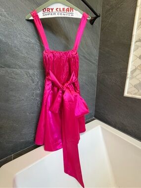 Maeve Hot Pink Satin Mini Dress with Tie Waist
